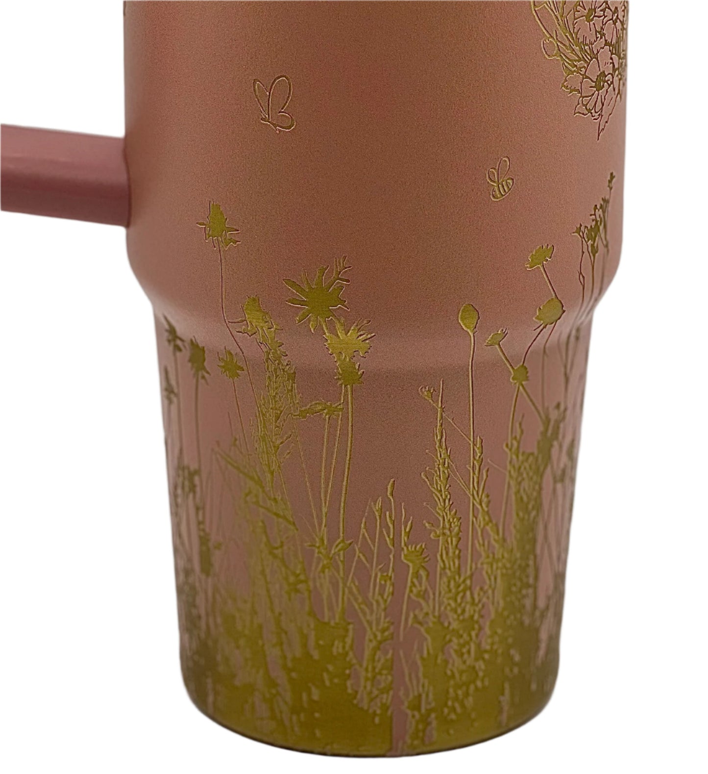 Full Wrap Custom wildflower design, Stanley 30 oz. tumbler in Antique Pink & Gold