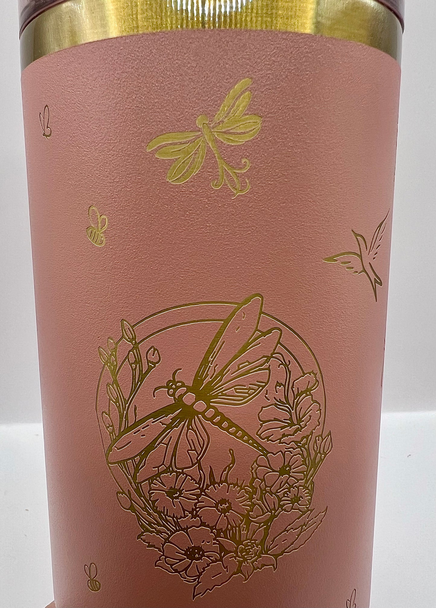 Full Wrap Custom wildflower design, Stanley 30 oz. tumbler in Antique Pink & Gold