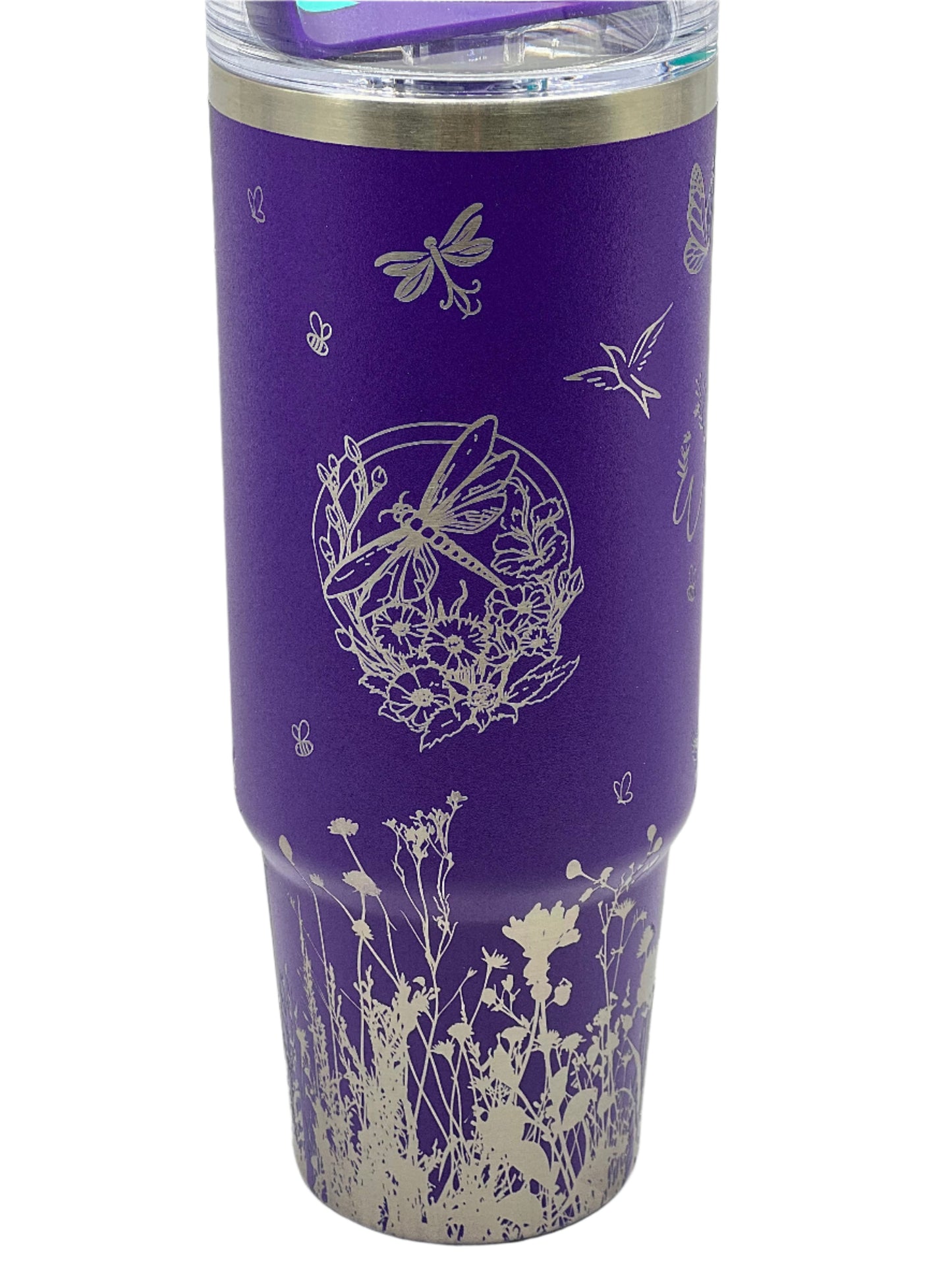 Full Wrap Custom wildflower design, Stanley 30 oz. tumbler in Deep Purple