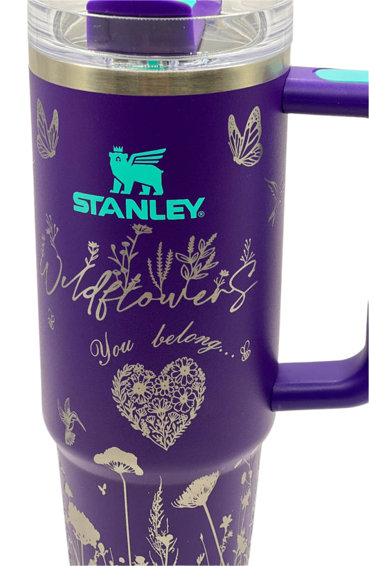 Full Wrap Custom wildflower design, Stanley 30 oz. tumbler in Deep Purple