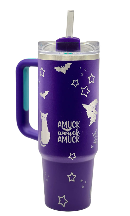 Full Wrap Hocus Pocus inspired design, Stanley 30 oz. tumbler in Deep Purple
