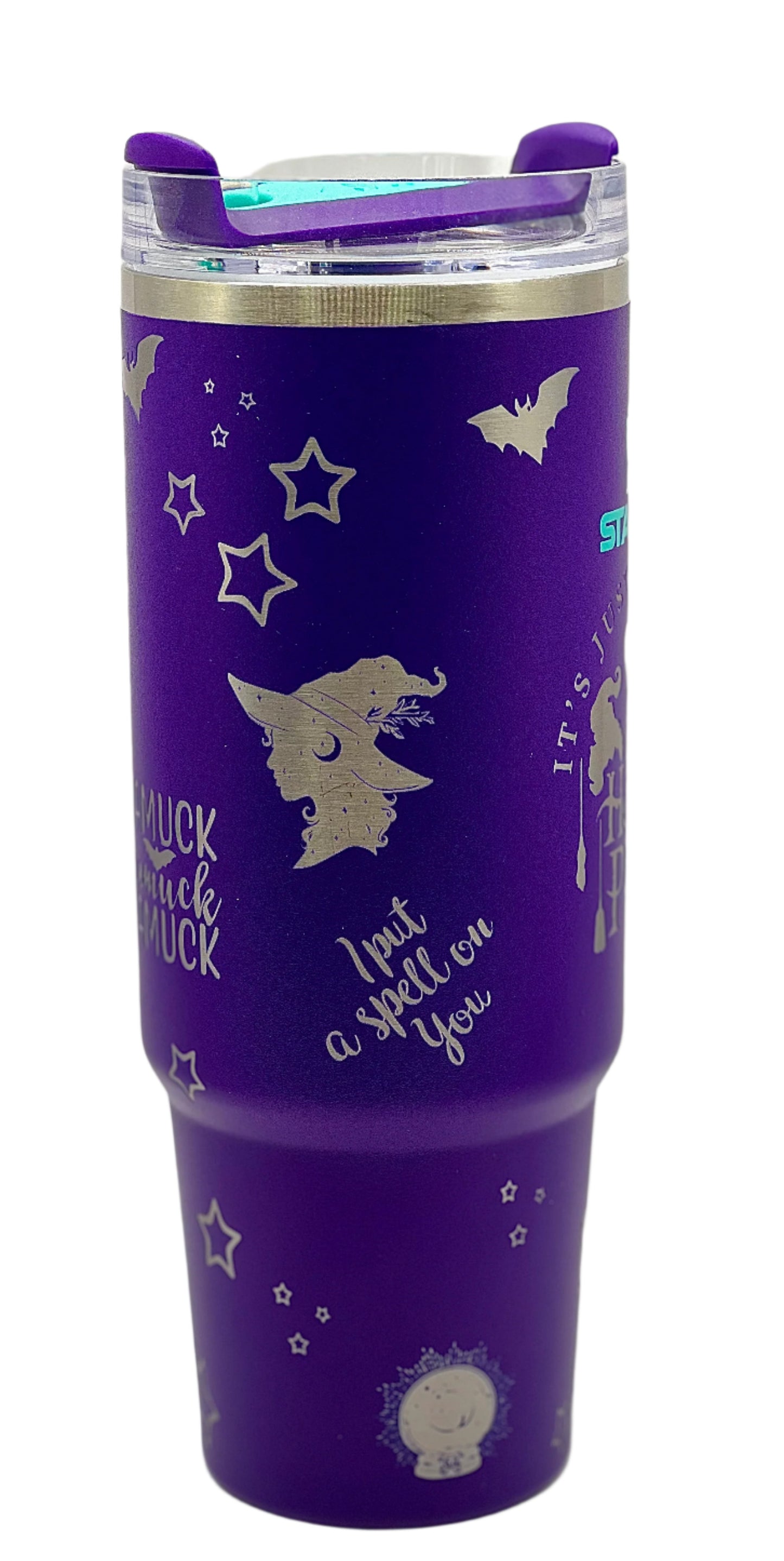 Full Wrap Hocus Pocus inspired design, Stanley 30 oz. tumbler in Deep Purple