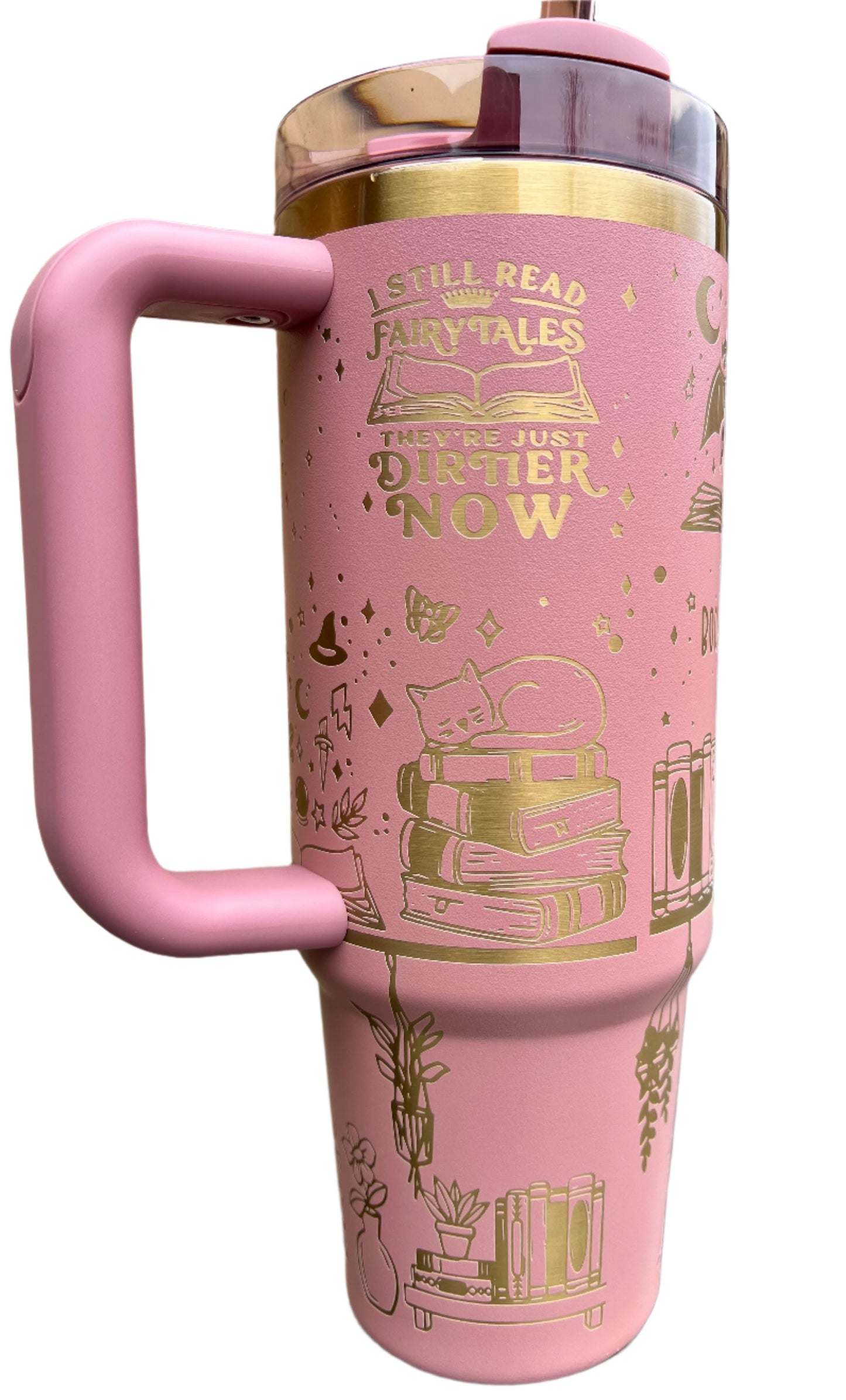 Full Wrap Custom Book Lover design, Stanley 30 oz. tumbler in Antique Pink & Gold