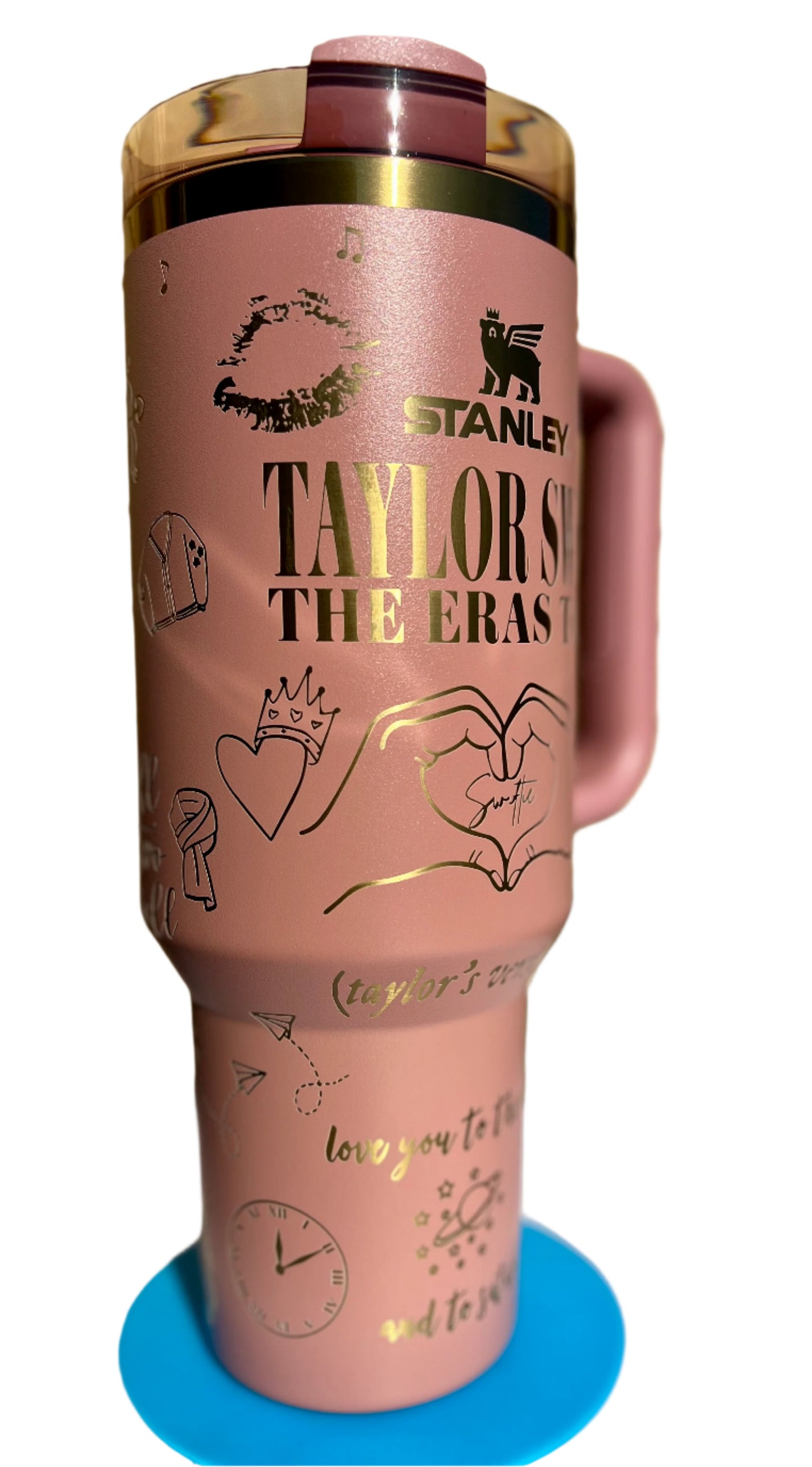 Full Wrap Eras inspired design, Stanley 40 oz. tumbler in Antique Pink & Gold