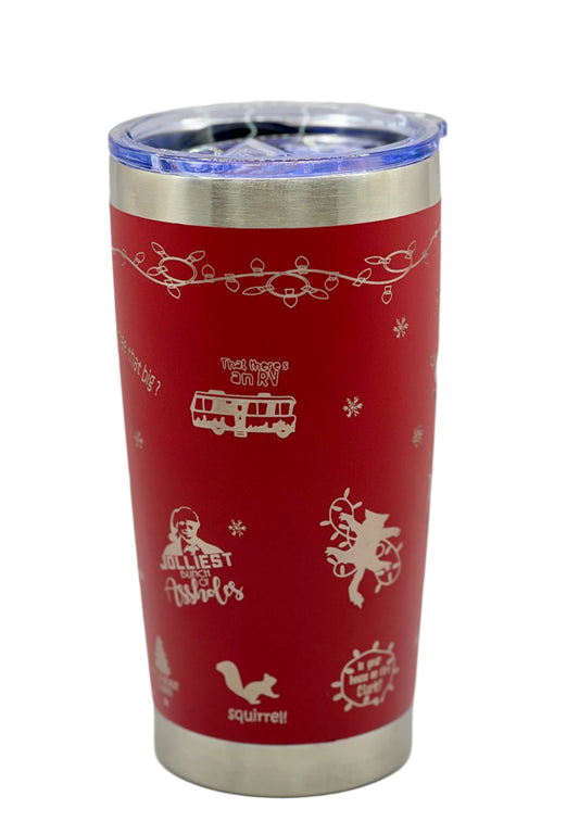 Full Wrap X-Mas Vacation inspired design, 20 oz. tumbler in Red with Peppermint Candy