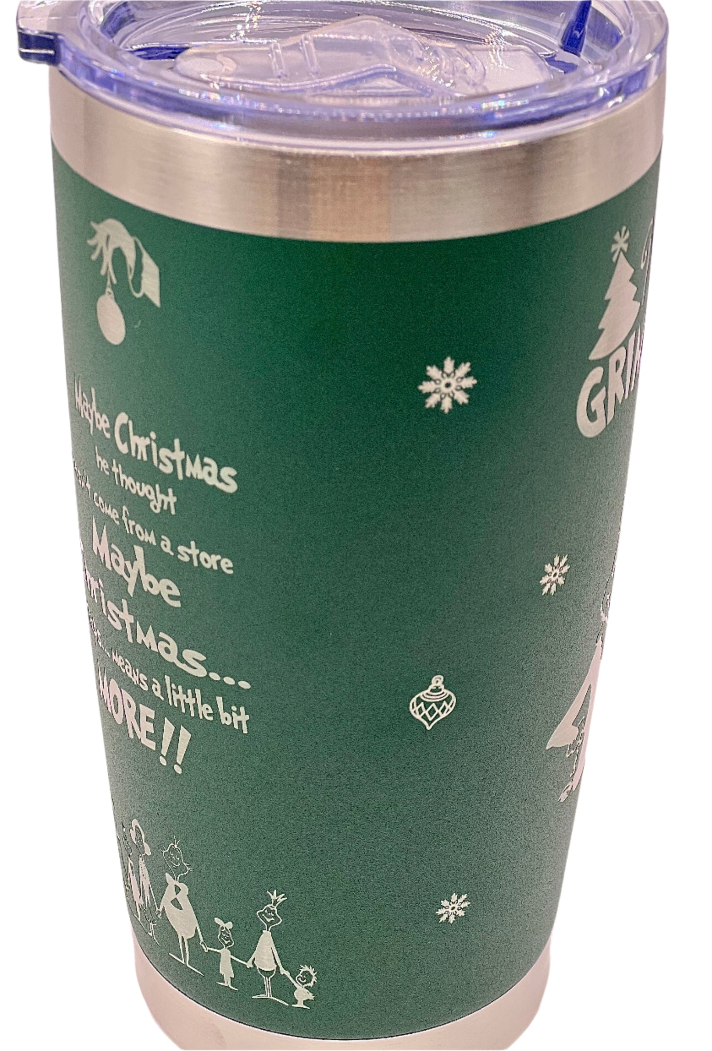 Full Wrap Grinch inspired design, 20 oz. tumbler in Green