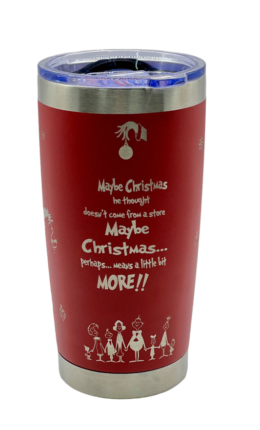 Full Wrap Grinch inspired design, 20 oz. tumbler in Red