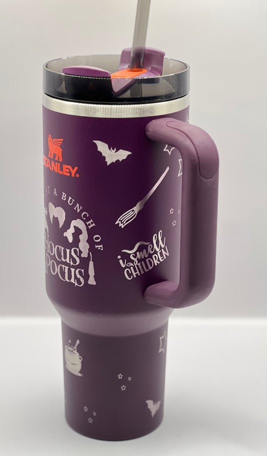 Full Wrap Hocus Pocus inspired design, Stanley 40 oz. tumbler in Plum