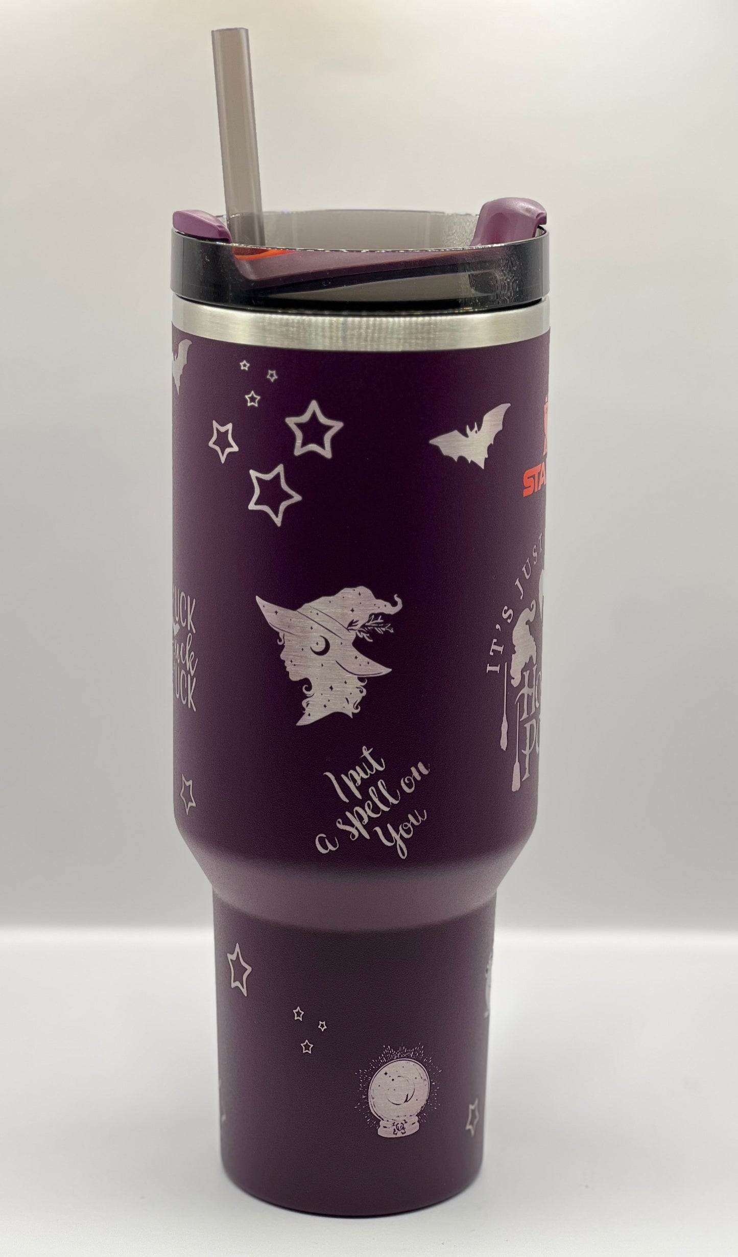 Full Wrap Hocus Pocus inspired design, Stanley 40 oz. tumbler in Plum