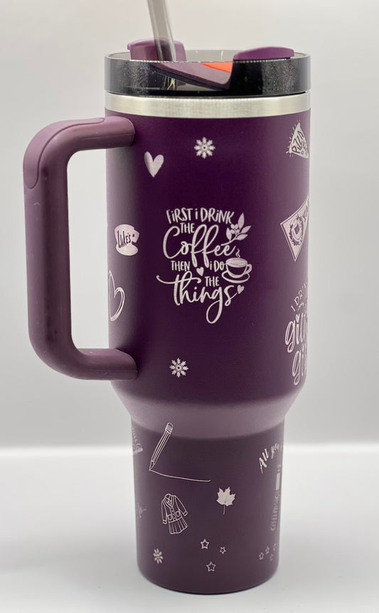 Full Wrap Gilmore Girls inspired design, Stanley 40 oz. tumbler in Plum