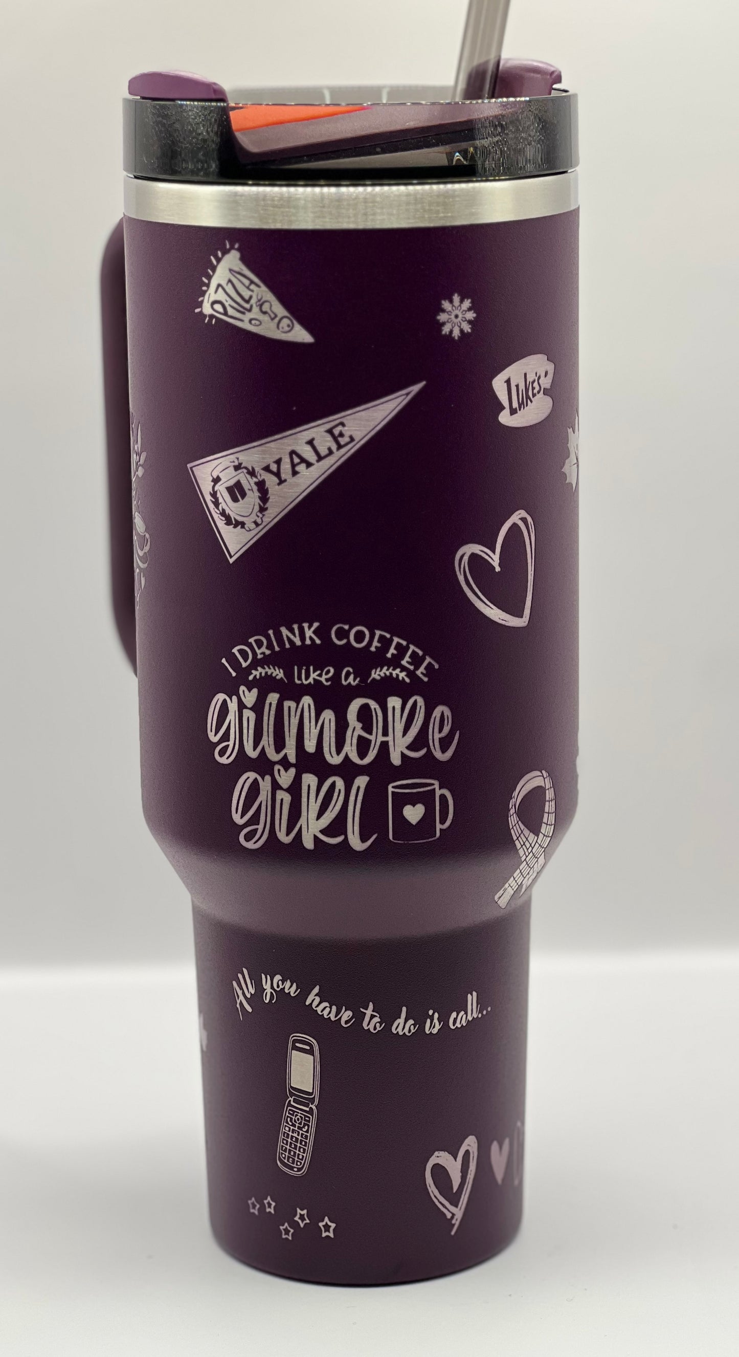 Full Wrap Gilmore Girls inspired design, Stanley 40 oz. tumbler in Plum