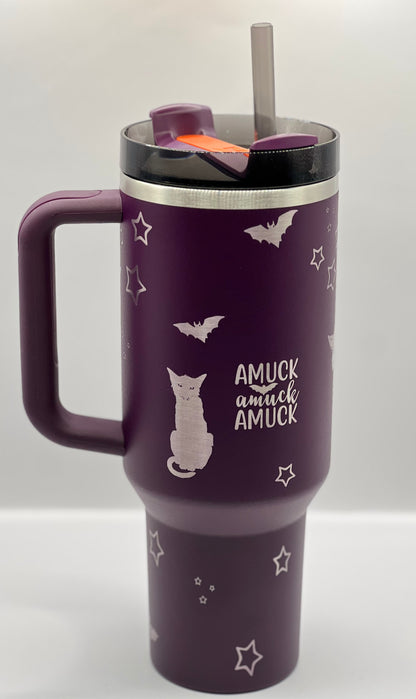 Full Wrap Hocus Pocus inspired design, Stanley 40 oz. tumbler in Plum